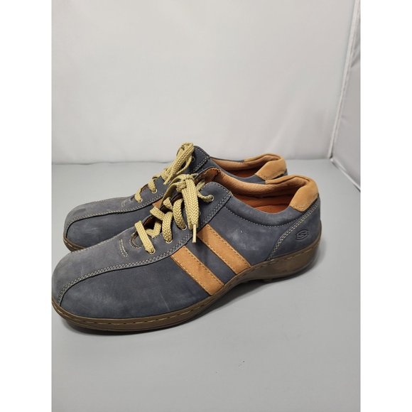 Skechers Critics Men's Blue Tan Striped Leather Oxford Shoes, 10 - SN 60043 - Picture 3 of 7